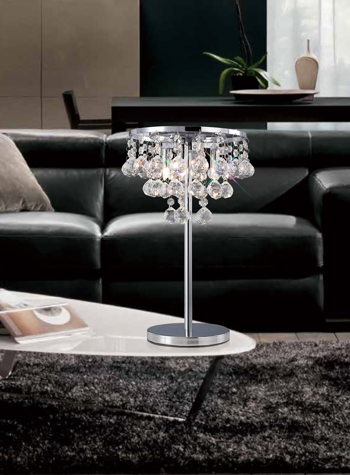 Atla Polished Chrome Crystal Table Lamps Diyas Designer Table Lamps